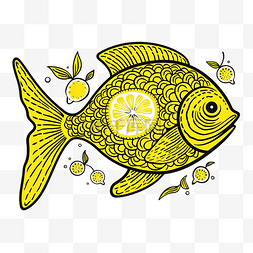 植物可爱背景图片_柠檬鱼泰国食品海鲜有机线涂鸦
