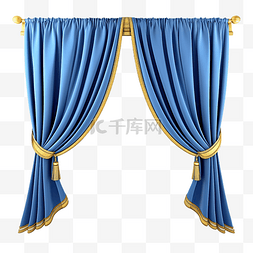 布幕图片_带金色边框的蓝色布窗帘