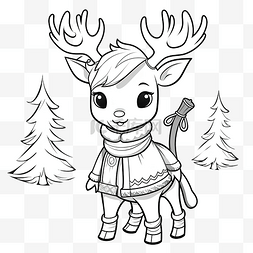 铅笔画铅笔图片_带有独角兽鹿圣诞人物系列的着色
