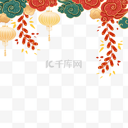 红色鞭炮装饰图片_春节中国农历新年灯笼祥云鞭炮装