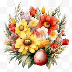黄色鸡蛋花图片_复活节花卉组合物，红色和黄色的
