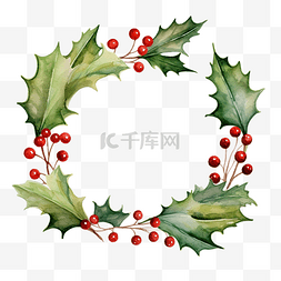 植物与家图片_圣诞水彩框架与冬青和麦芽酒