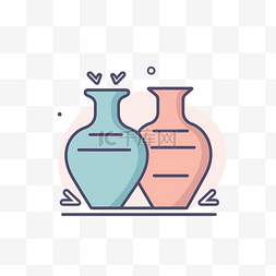 两个花瓶图片_浅轮廓图标中的两个花瓶 向量