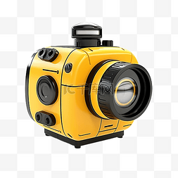 黄色相机PNG图片_3d 黄色黑色卡通相机插图