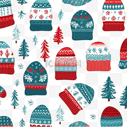 圣诞无缝图案，带手套和冬帽