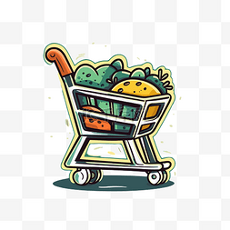 烤虾仁蔬菜图片_手绘购物车与蔬菜和新鲜水果剪贴