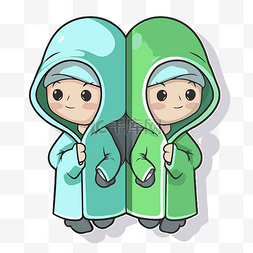 两个身穿绿色和蓝色外套的女婴的