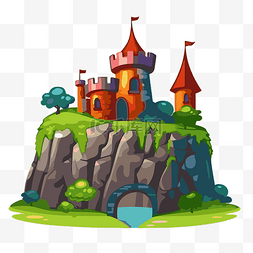 堡垒剪贴画卡通山中的城堡 向量