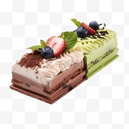 美食巧克力背景图片_甜点盒，配有抹茶草莓和蓝莓味鲜