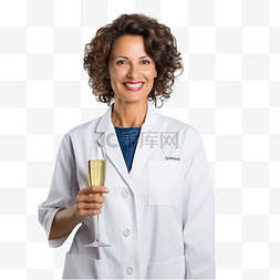 喝酒不贪杯图片_站在圣诞树旁拿着一杯香槟的女医