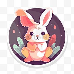 可爱的动漫兔子插图在圆圈与叶子