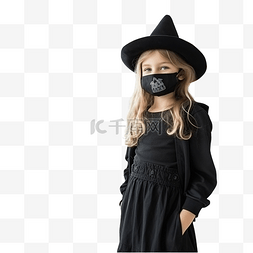 模特儿童图片_穿着万圣节服装戴着防护面罩的小