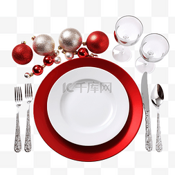 银盘图片_圣诞餐桌布置与白色餐具
