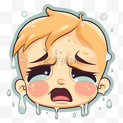 卡通婴儿哭与水隔离在白色背景矢