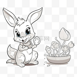 复活节彩蛋矢量图片_着色书可爱的复活节兔子用画笔画