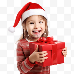 快乐的微笑小女孩带着圣诞礼盒