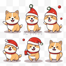 可爱的卡哇伊手绘柴犬角色与圣诞