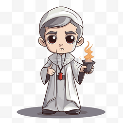 logo片头图片_侍僧剪贴画卡通牧师拿着火 向量