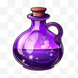 卡通玻璃瓶素材图片_圆形玻璃瓶卡通风格的紫色魔法药