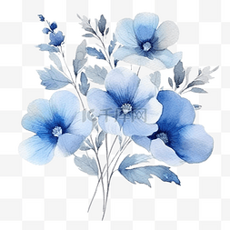 手绘春天的花朵图片_水彩蓝色春天的花朵