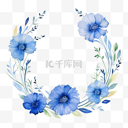 花圈圆形图片_圆形框架与蓝色花朵矢车菊