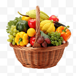 保健食品原料图片_柳条篮里的水果和蔬菜