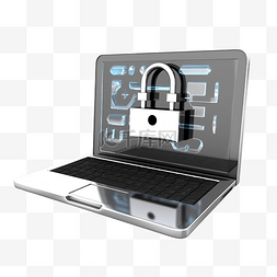 密码锁保护图片_3d 插图笔记本电脑密码锁