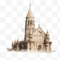 風景照片图片_埃里温有尖顶的东方教堂褪色图像