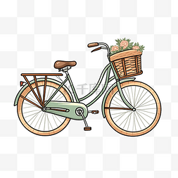 骑自行车插画图片_前面有篮子的自行车插画