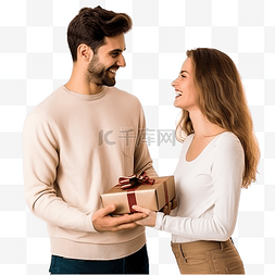 年轻有吸引力的夫妇互相赠送礼物