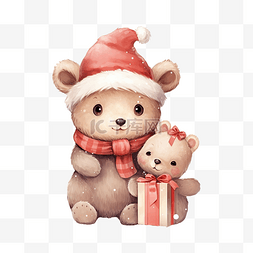 圣诞快乐牌子图片_圣诞快乐，可爱的熊举着空白的牌