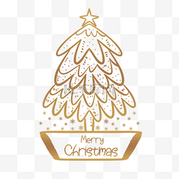 树线条稿图片_圣诞节金色植物简笔画