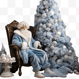大衣图片_圣诞节室内穿着蓝色毛皮大衣的圣