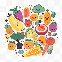 水果蔬菜笑脸图片_可爱的健康食品 向量