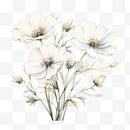 水彩风格的白色野花