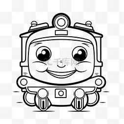 卡通火车着色页与笑脸轮廓素描 