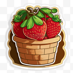 篮子里的草莓贴纸剪贴画 向量
