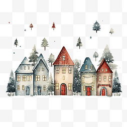 手绘景观图片_圣诞快乐小房子手绘矢量图
