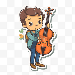 拿着图片_拿着大提琴的卡通小男孩 向量