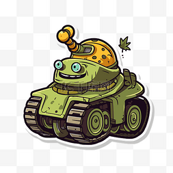 卡通绿色坦克图片_带有卡通图形的绿色军队坦克贴纸