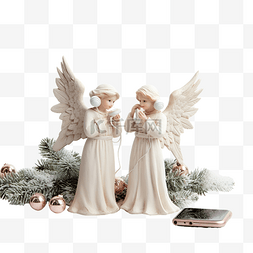 圣诞天使与圣诞树和电话为您的文