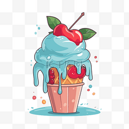 icee剪贴画蓝色锥体与樱桃冰淇淋