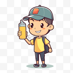 卡通背包客图片_一个背包里装着橙汁的男孩的卡通