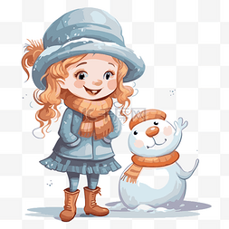 雪女孩剪贴画 冬天的女孩和雪人