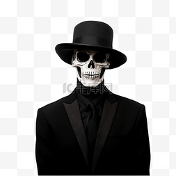戴花的男人图片_穿着黑色西装和帽子的万圣节风景