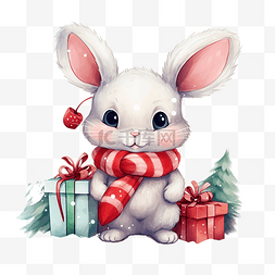 带围巾的兔子图片_圣诞快乐庆祝活动可爱的兔子带着
