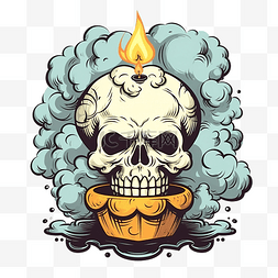 人物卡片设计图片_有趣的卡通头骨，蜡烛和烟雾手绘