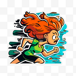 红头发的女孩在贴纸剪贴画上奔跑