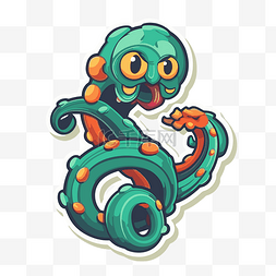 可爱的绿色章鱼图片_可爱的卡通风格章鱼，绿色和橙色