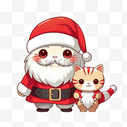 卡通可爱圣诞猫和圣诞老人??娃娃